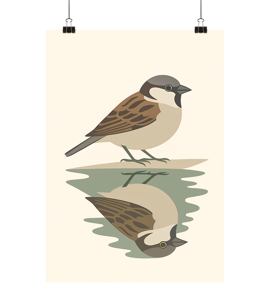 Pfützenspiegel – Haussperling - Poster Din A3 (hoch)